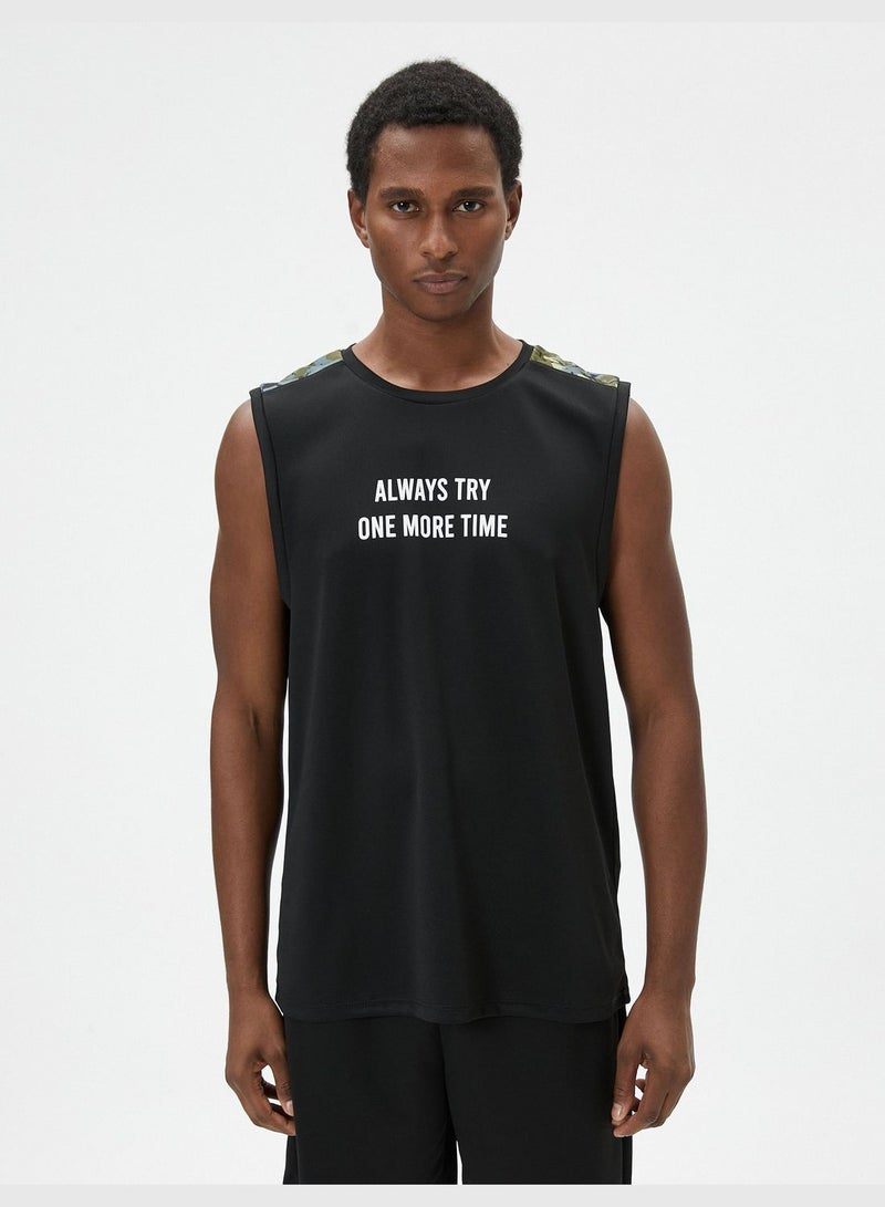 Slogan Printed Reflector Detail Sleeveless Sport Tank Top