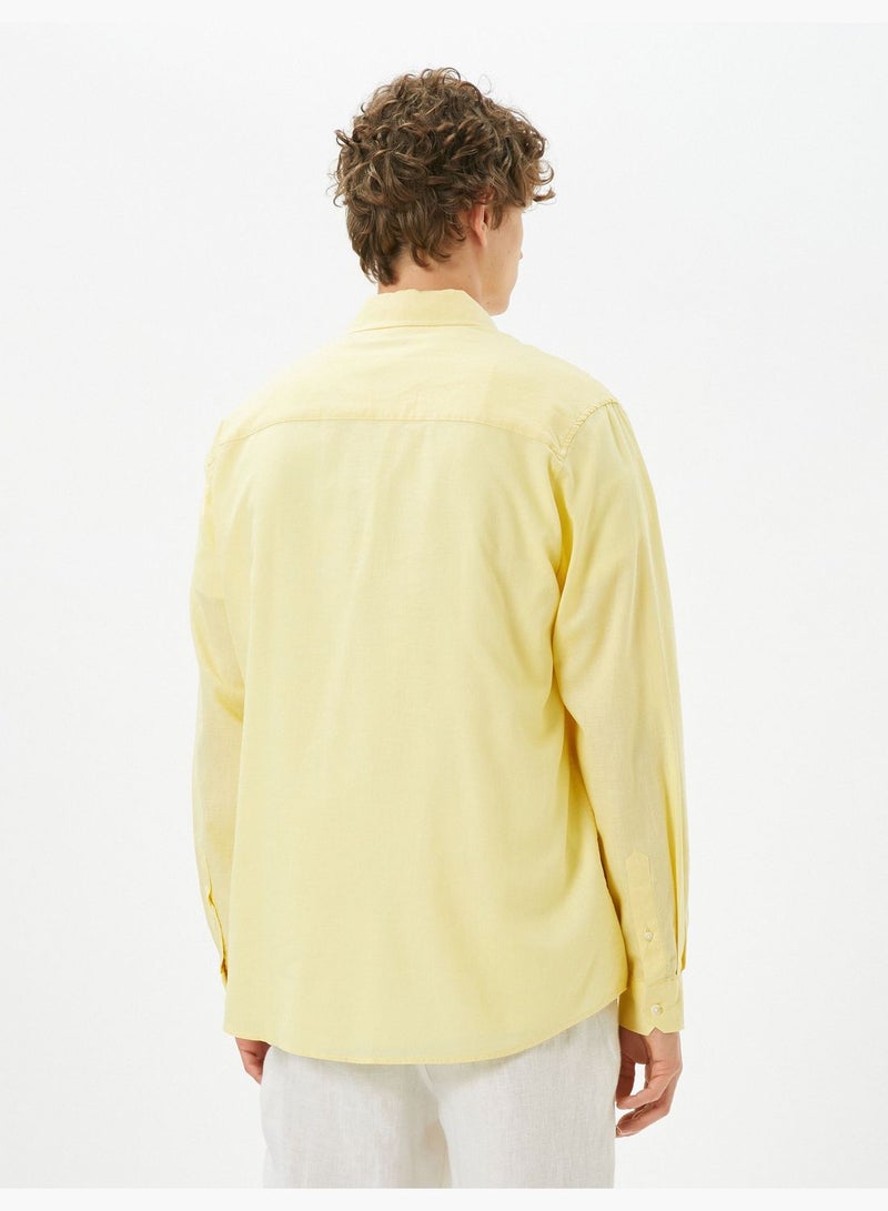 Linen Blend Shirt Classic Neck Long Sleeve