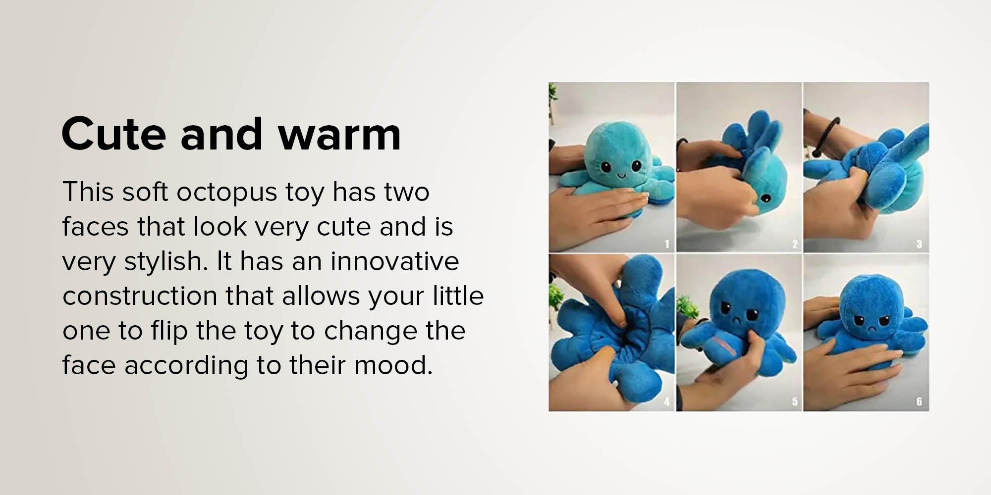 Non-Toxic Soft Double-Sided Flip Octopus Plush Toys With Different Expression On Both Side 20x10x10cm