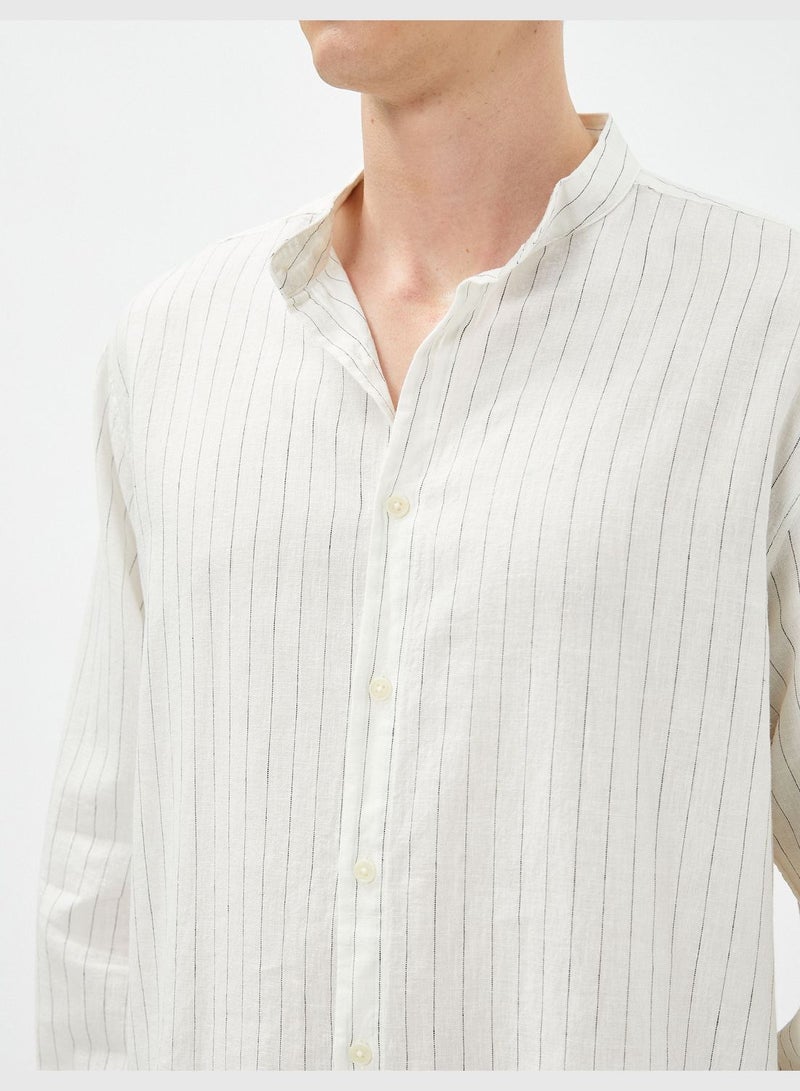 Long Sleeve Regular Fit Linen Mix Mandarin Collar Shirt