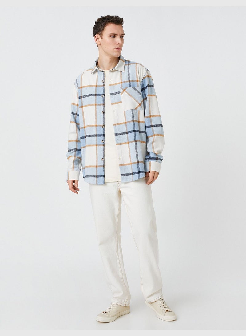 Check Plaid Shirt Pocket Detailed Classic Neck Long Sleeve