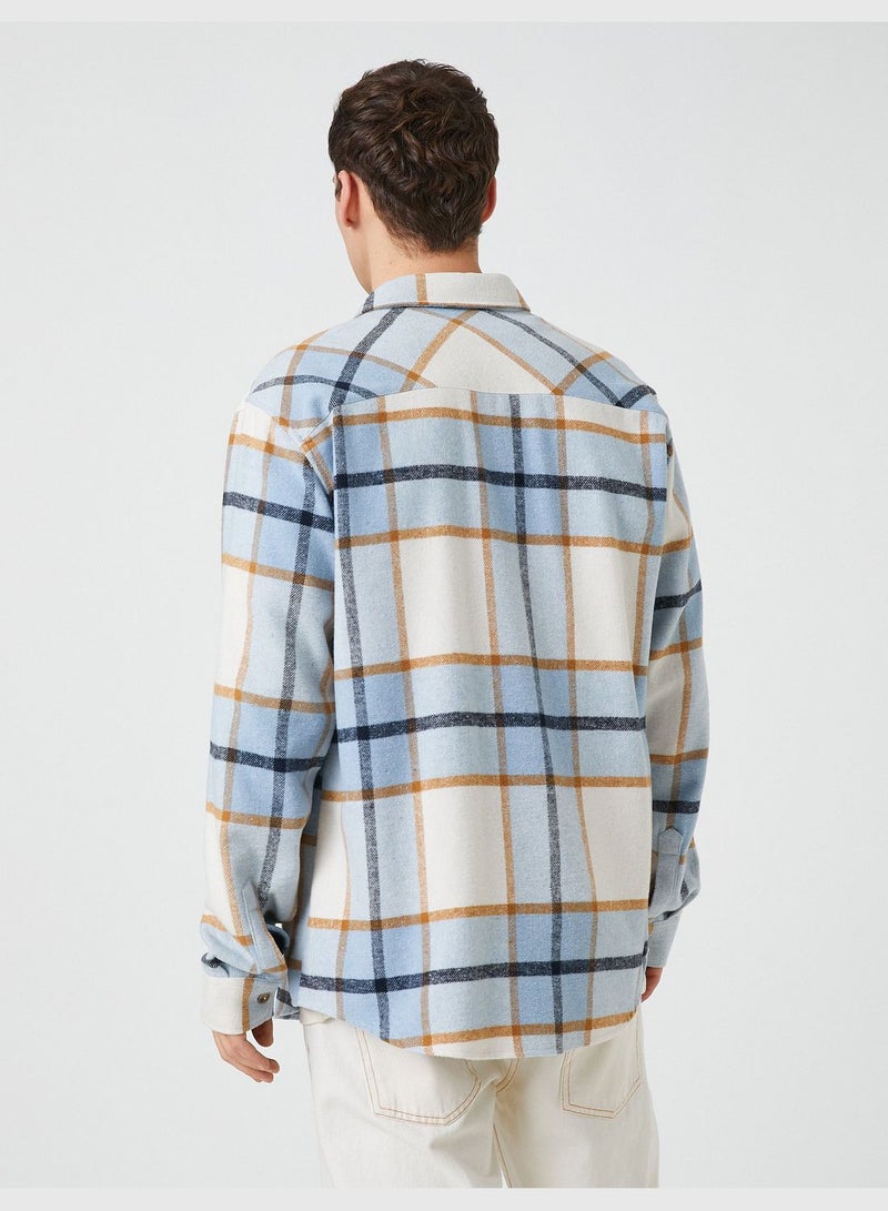 Check Plaid Shirt Pocket Detailed Classic Neck Long Sleeve