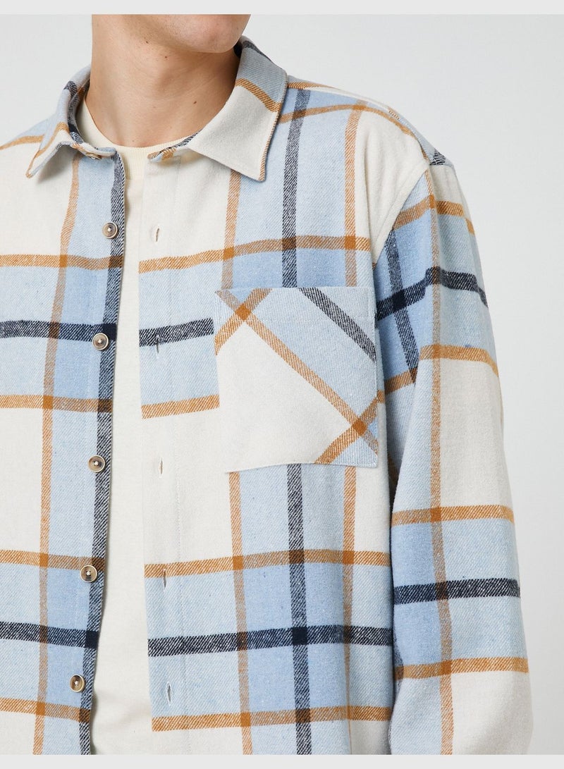 Check Plaid Shirt Pocket Detailed Classic Neck Long Sleeve