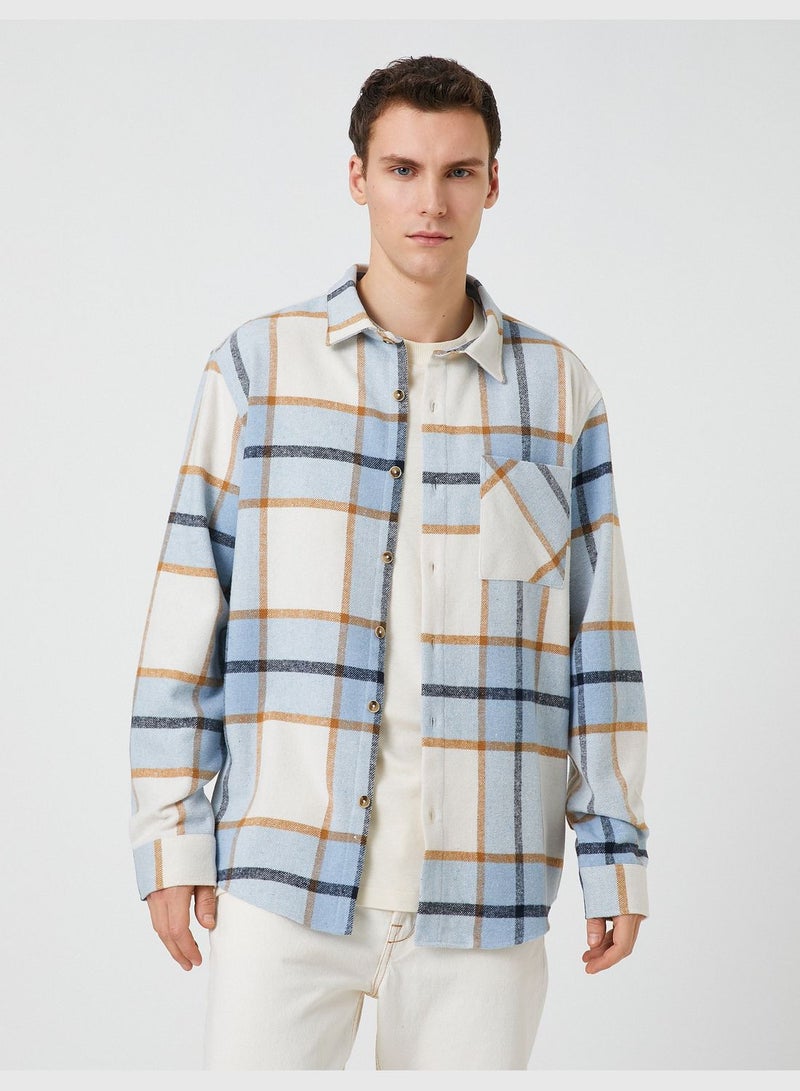 Check Plaid Shirt Pocket Detailed Classic Neck Long Sleeve