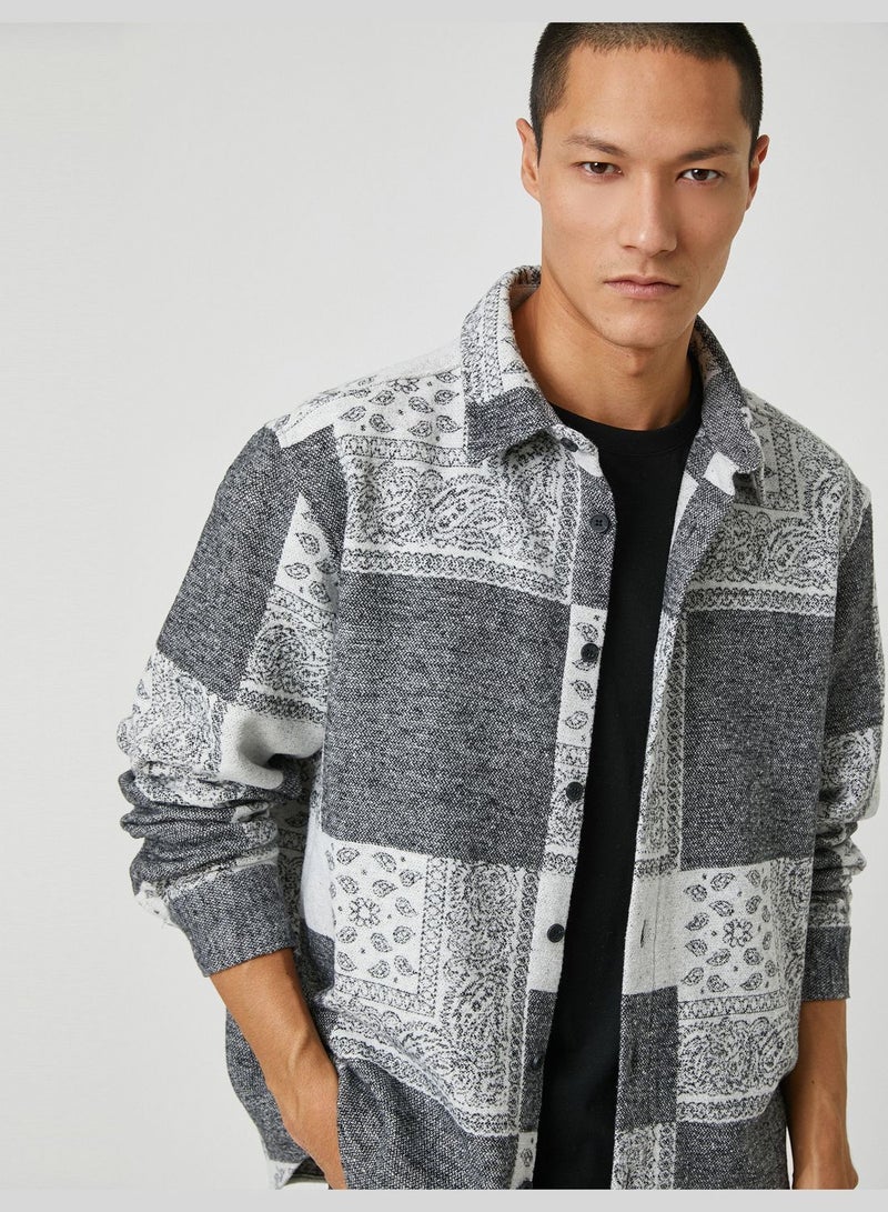 Shawl Patterned Shirt Jacket Classic Neck