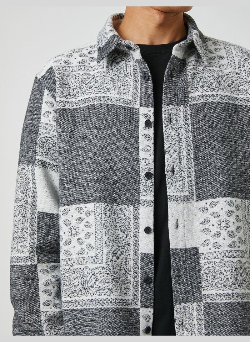 Shawl Patterned Shirt Jacket Classic Neck