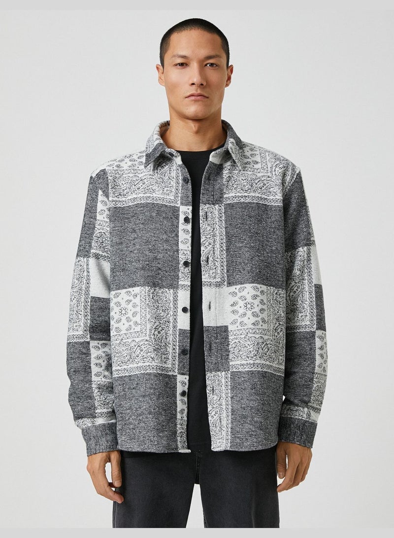 Shawl Patterned Shirt Jacket Classic Neck