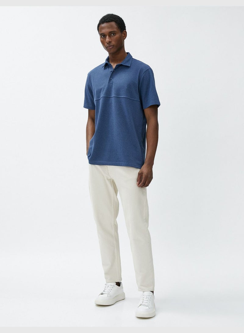 Polo Neck T-Shirt Buttoned Seam Detailed Short Sleeve