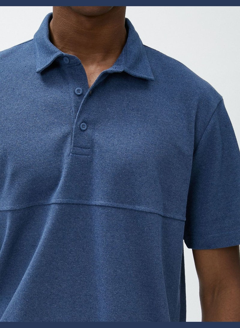 Polo Neck T-Shirt Buttoned Seam Detailed Short Sleeve
