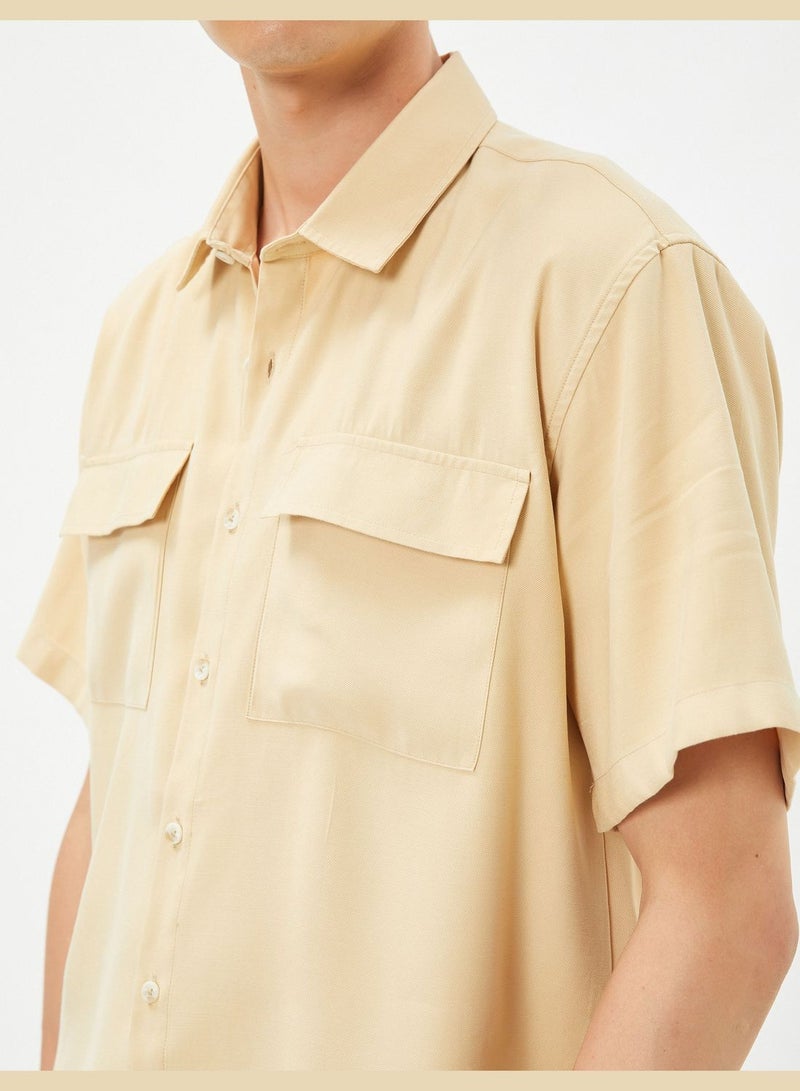 Double Pocket Buttoned Classic Neck Short Sleeve Shirt