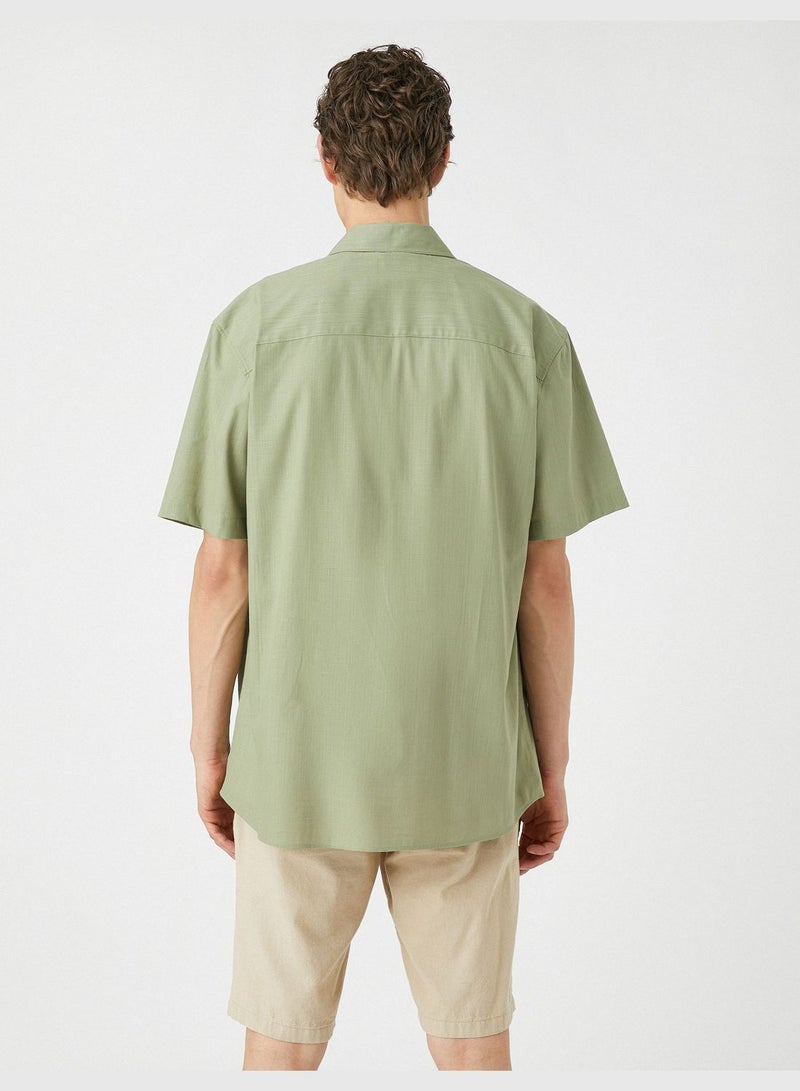 Short Sleeve Classic Neck Buttoned Cotton Shirt