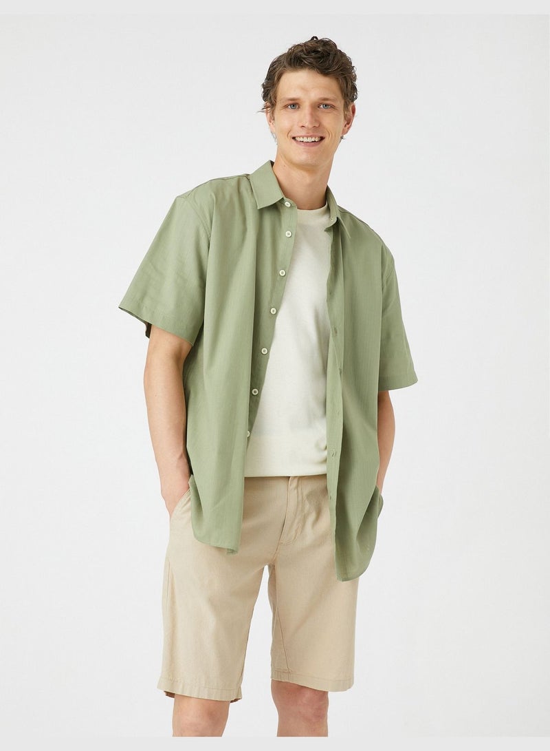 Short Sleeve Classic Neck Buttoned Cotton Shirt