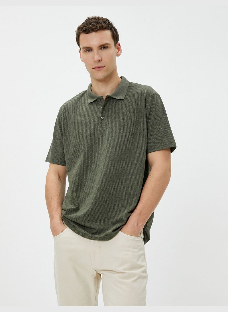 Basic Polo Neck T-Shirt Buttoned Short Sleeve