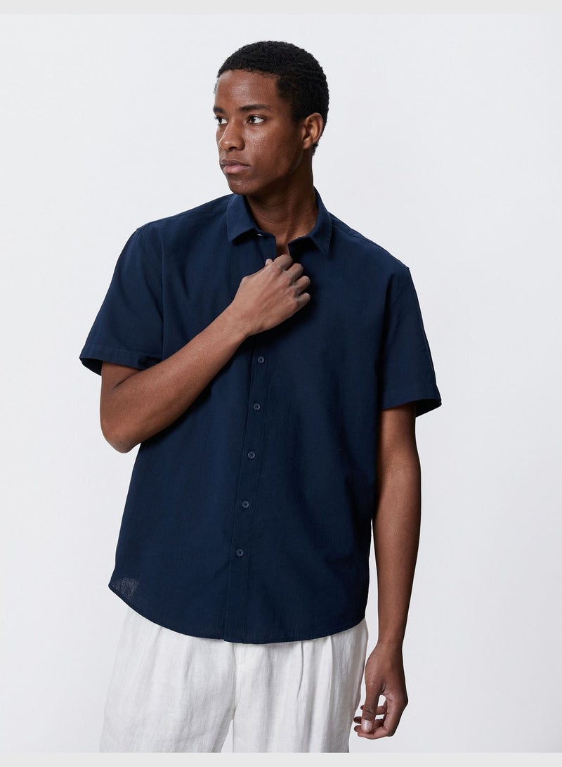 Basic Short Sleeve Shirt Classic Neck Buttoned Cotton