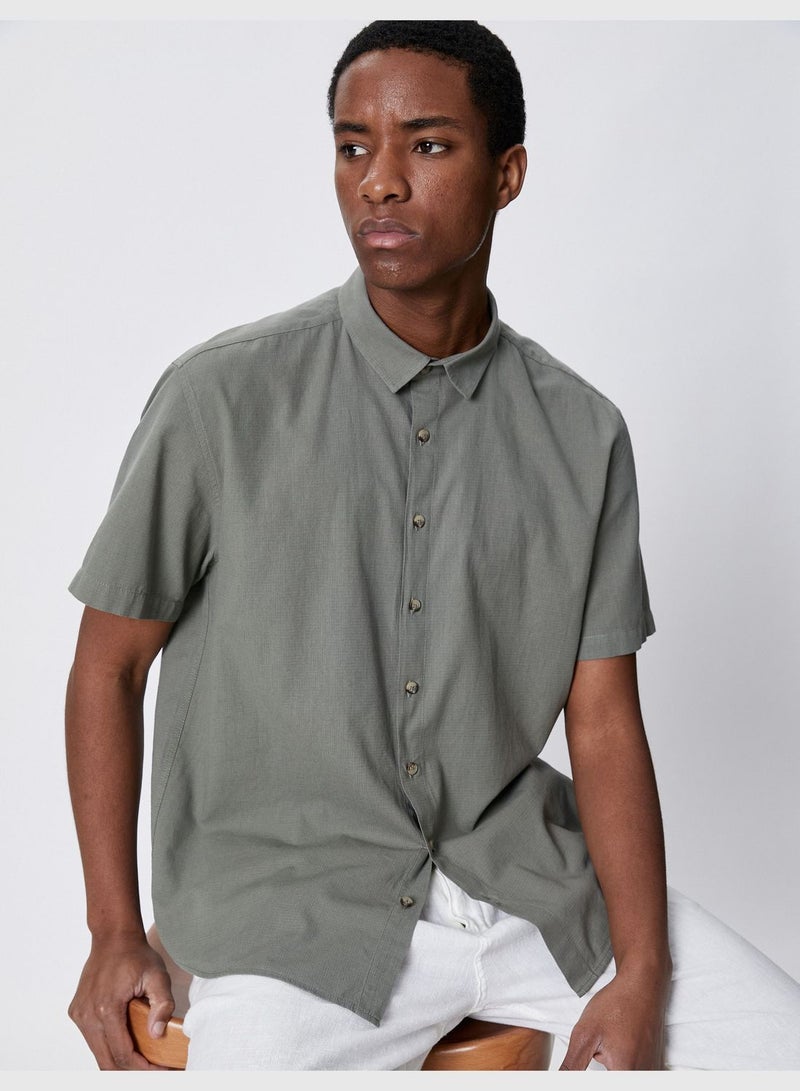 Basic Short Sleeve Shirt Classic Neck Buttoned Cotton