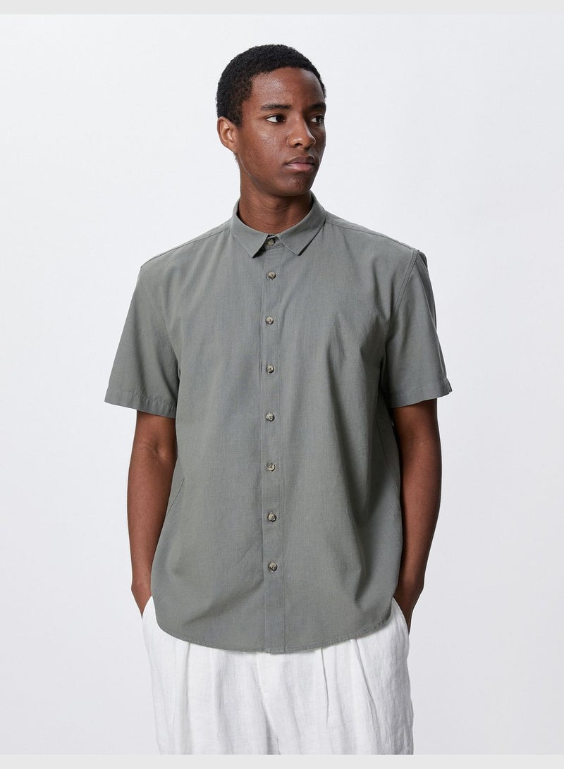 Basic Short Sleeve Shirt Classic Neck Buttoned Cotton