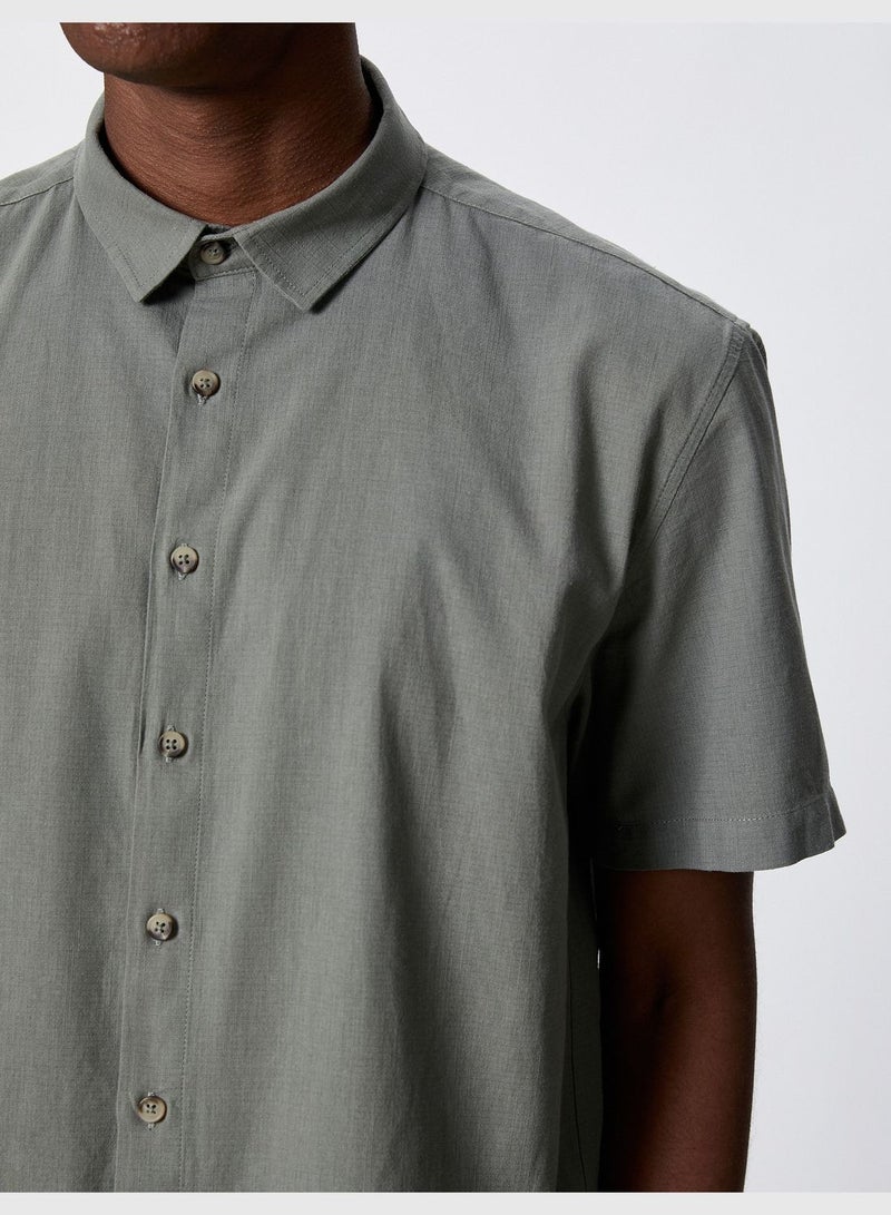 Basic Short Sleeve Shirt Classic Neck Buttoned Cotton