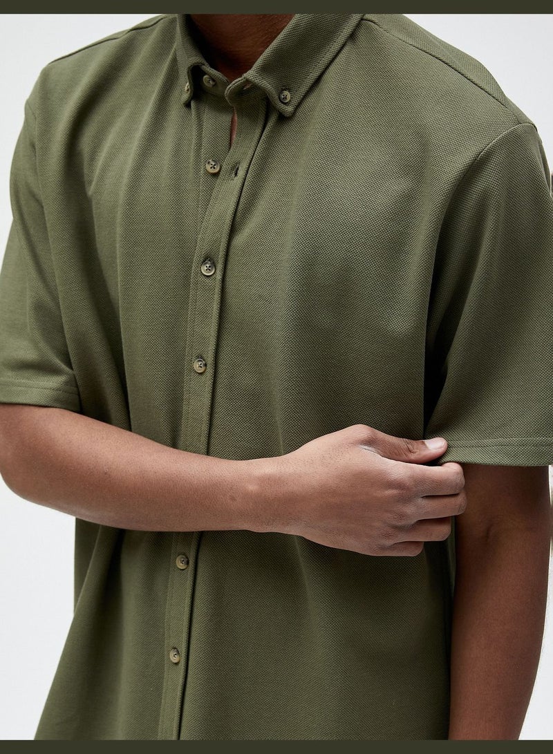 Basic Short Sleeve Shirt Classic Neck Buttoned Cotton