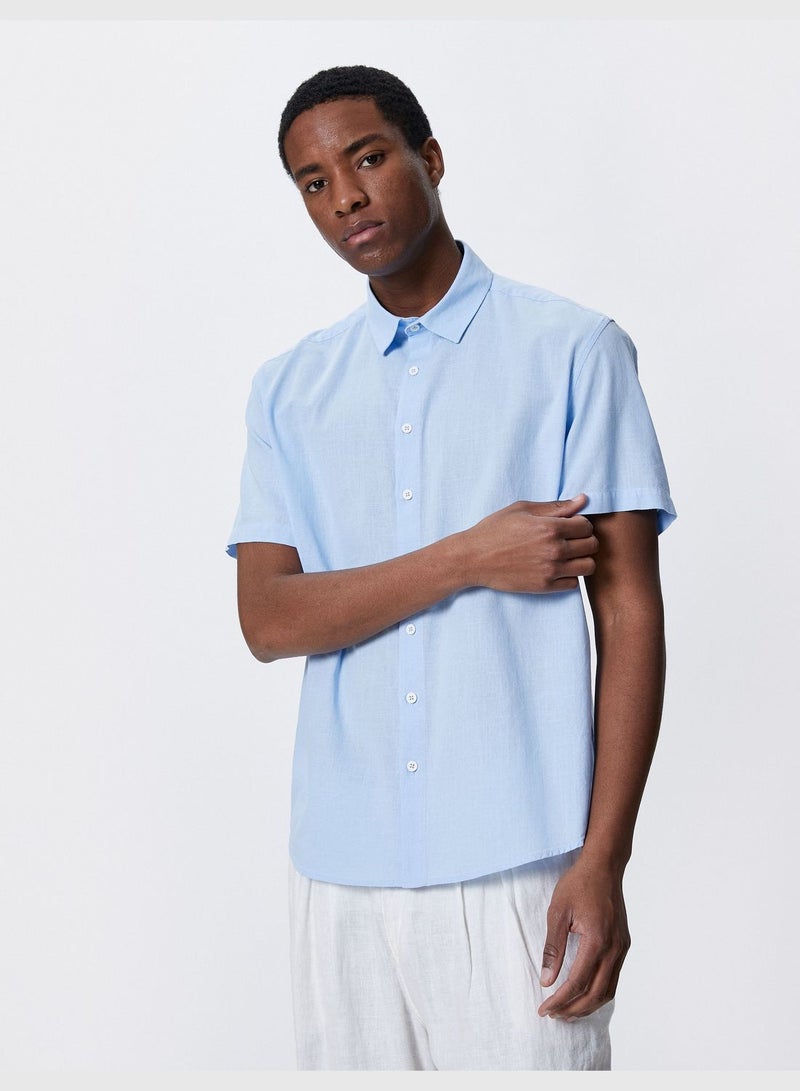 Basic Short Sleeve Shirt Classic Neck Buttoned Cotton