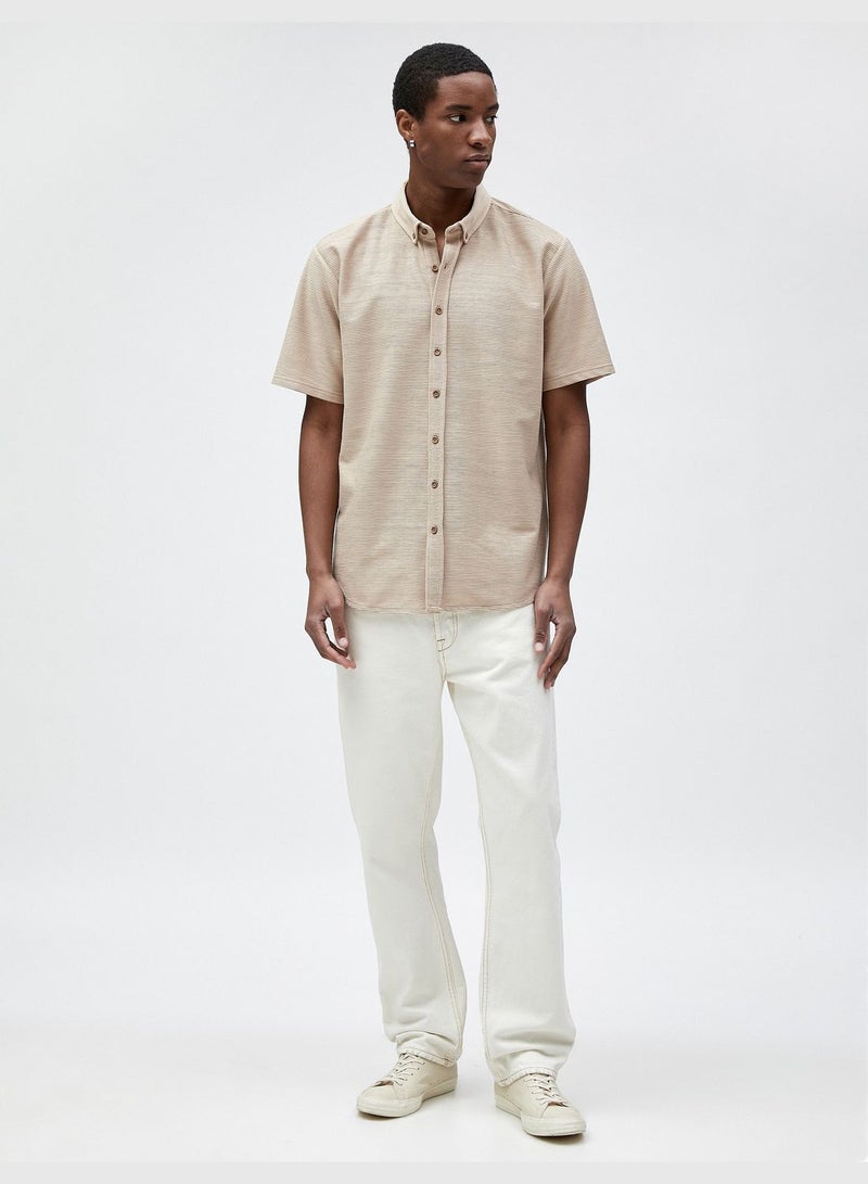 Basic Short Sleeve Shirt Tissued Classic Neck Buttoned