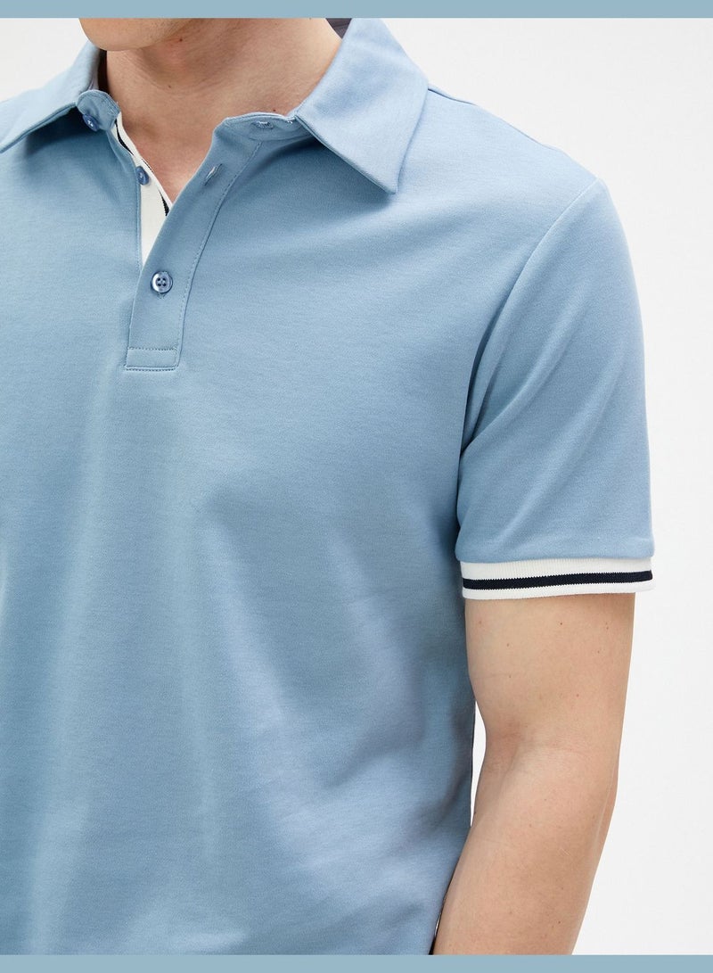 Basic Polo T-Shirt Buttoned Slim Fit Short Sleeve Cotton