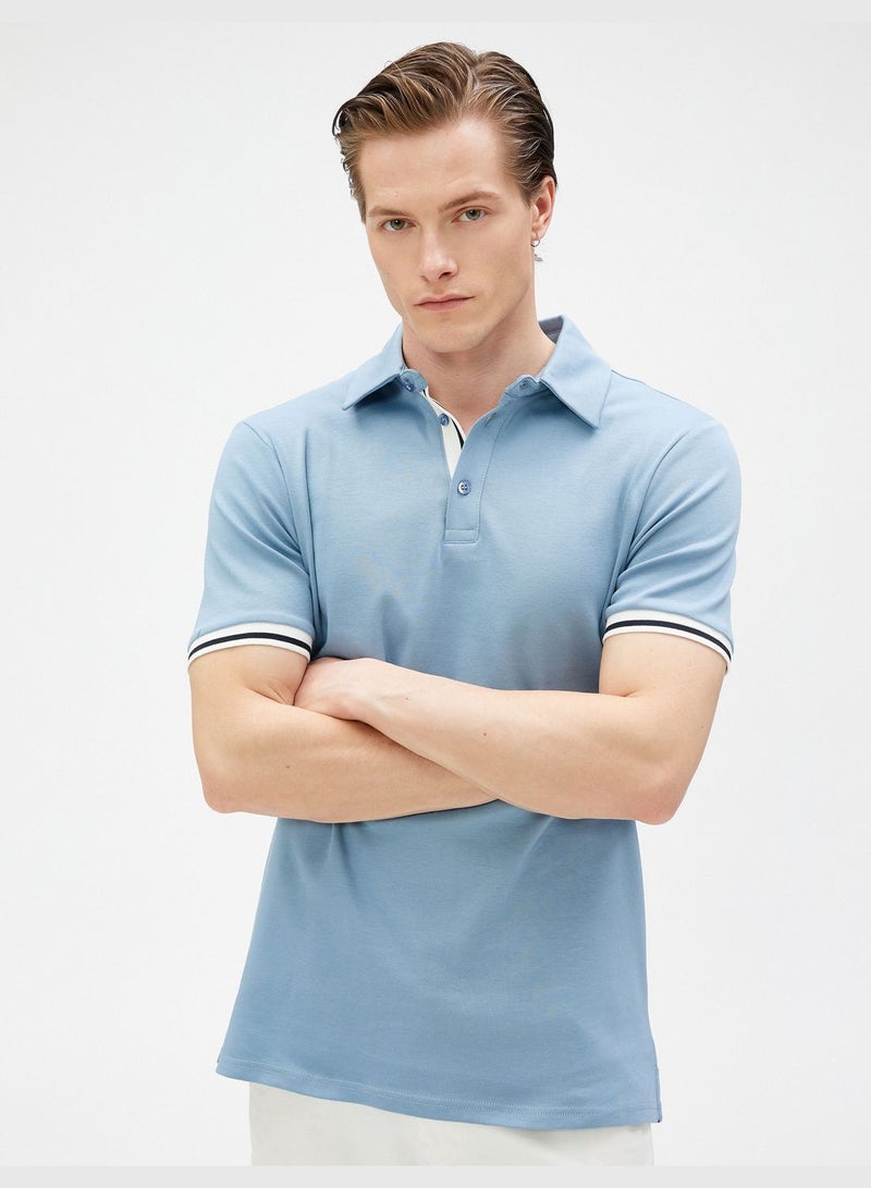 Basic Polo T-Shirt Buttoned Slim Fit Short Sleeve Cotton