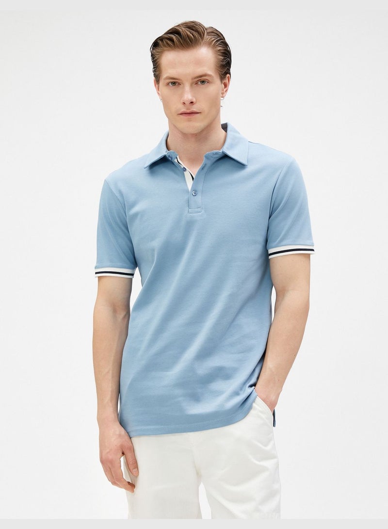 Basic Polo T-Shirt Buttoned Slim Fit Short Sleeve Cotton