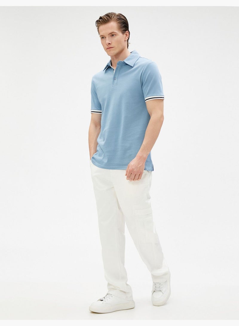 Basic Polo T-Shirt Buttoned Slim Fit Short Sleeve Cotton