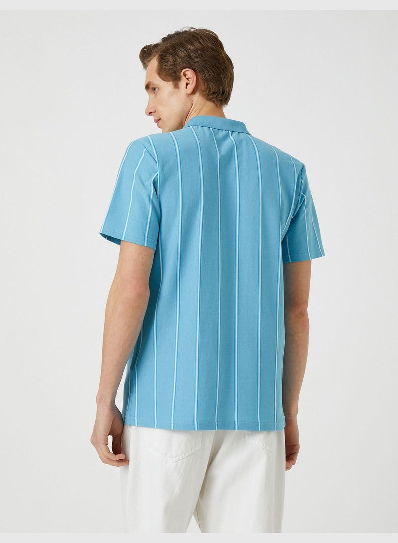 Polo Neck T-Shirt Button Detailed Cotton