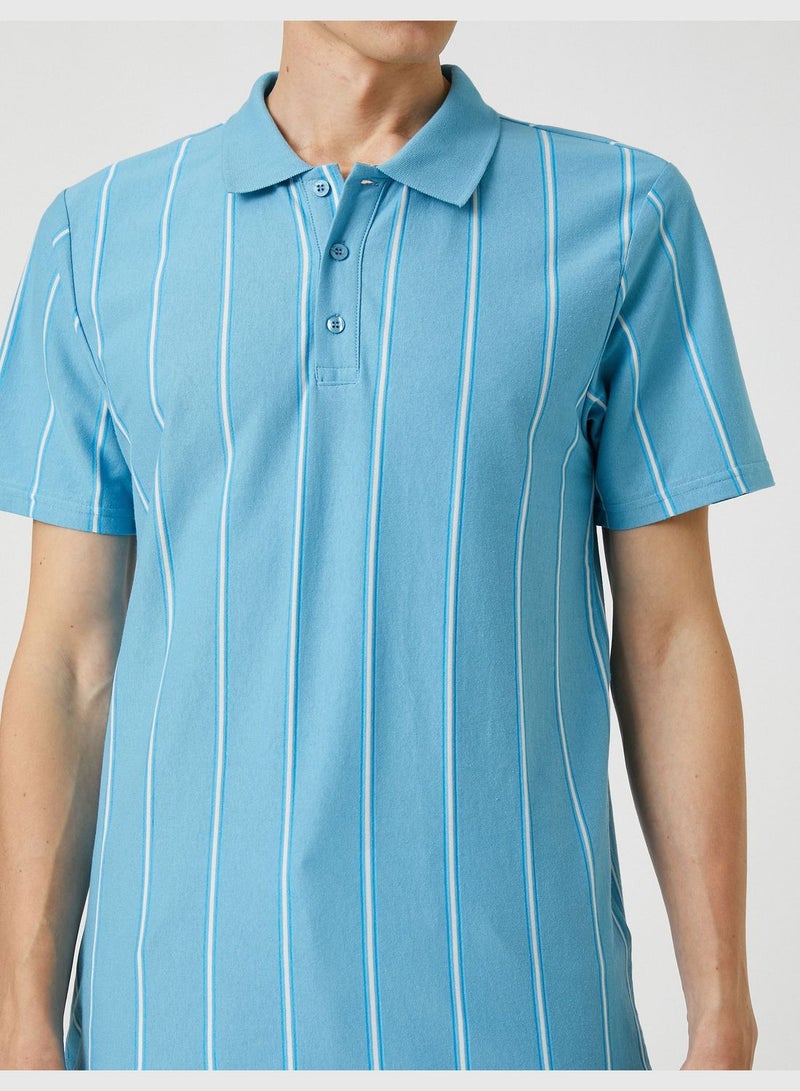 Polo Neck T-Shirt Button Detailed Cotton