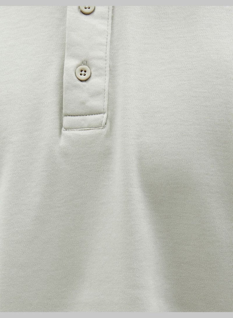 Mandarin Collar T-Shirt Slim Fit Buttoned Short Sleeve