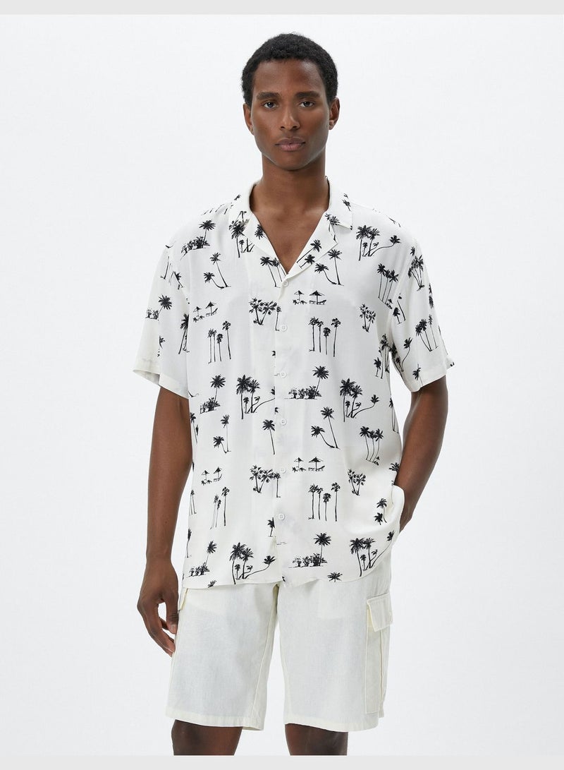 Short Sleeve Shirt Lapel Neck Palm Printed