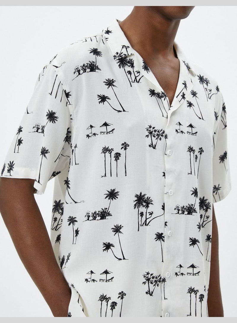 Short Sleeve Shirt Lapel Neck Palm Printed