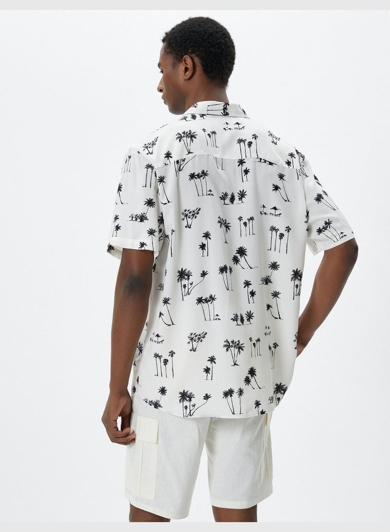 Short Sleeve Shirt Lapel Neck Palm Printed