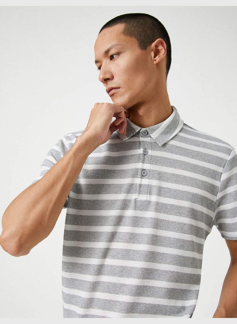 Basic T-Shirt Polo Neck Buttoned Pocket Detailed