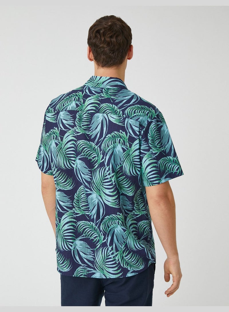 Short Sleeve Shirt Leaf Printed Classic Neck