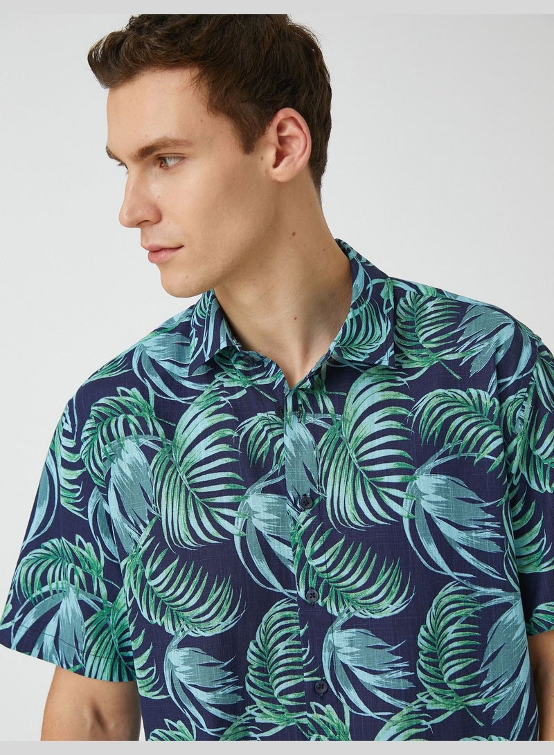 Short Sleeve Shirt Leaf Printed Classic Neck