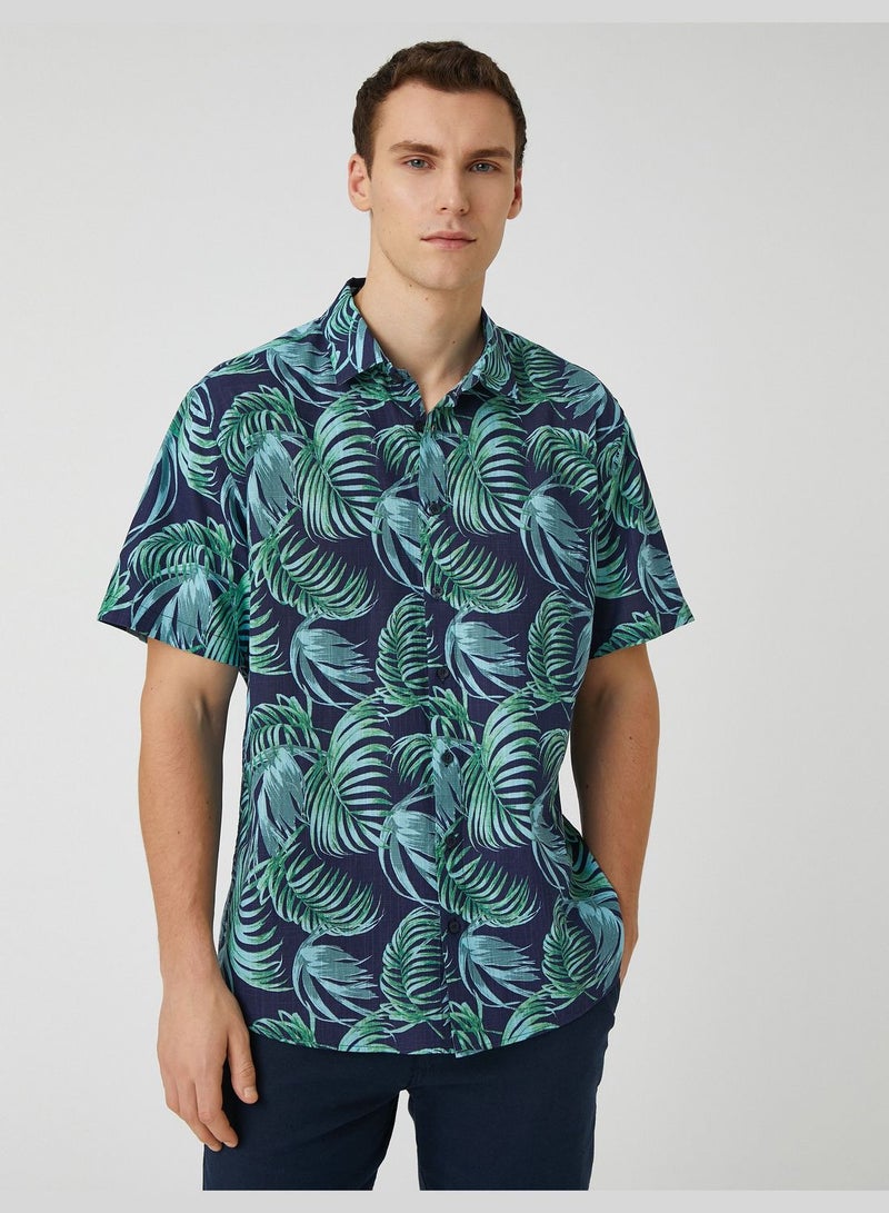 Short Sleeve Shirt Leaf Printed Classic Neck