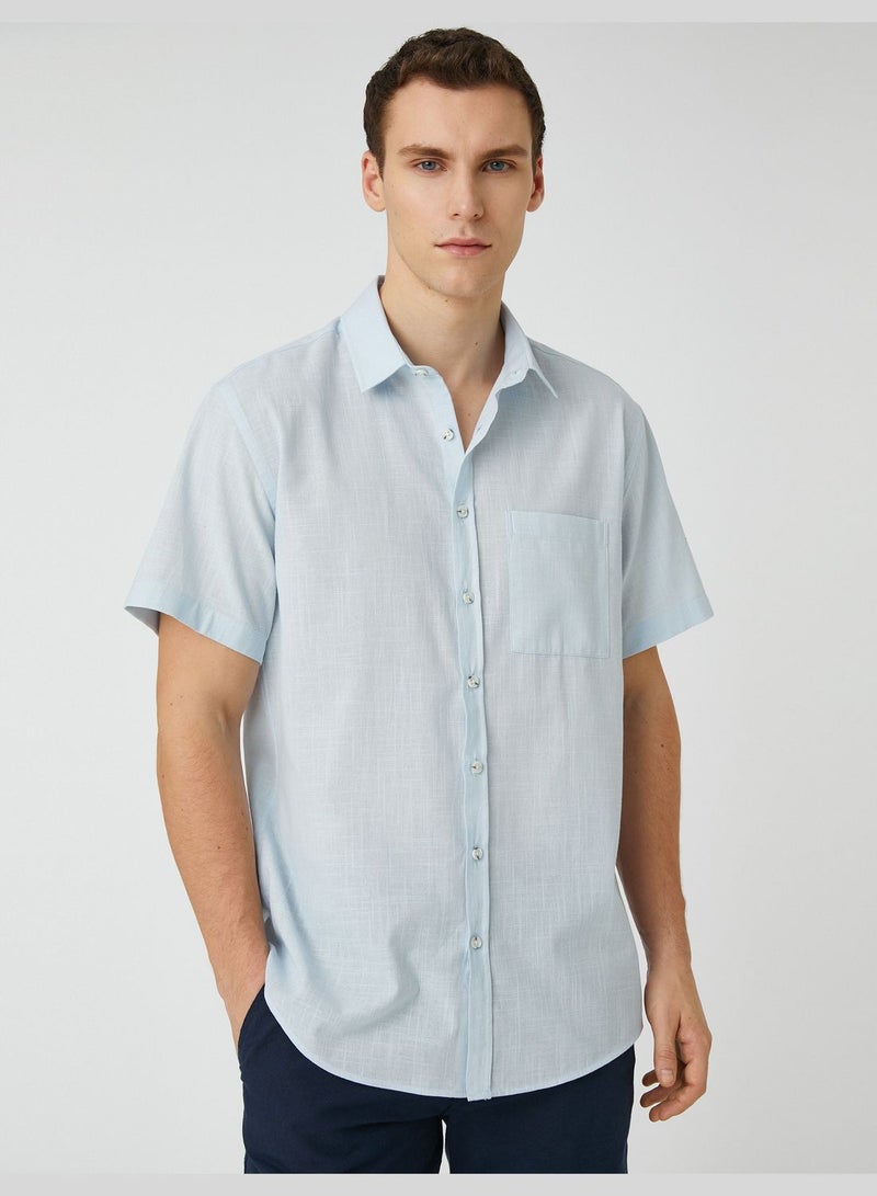 Basic Shirt Short Sleeve Pocket Detailed Classic Neck
