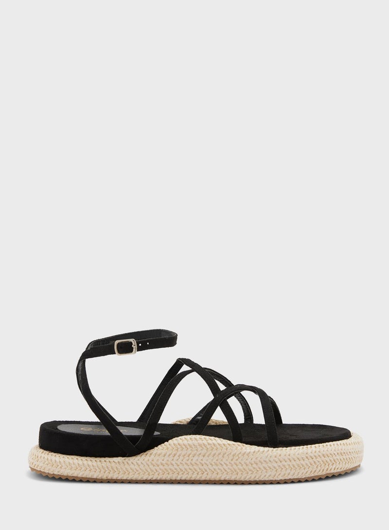 Strappy Faux Suede Flat Sandals