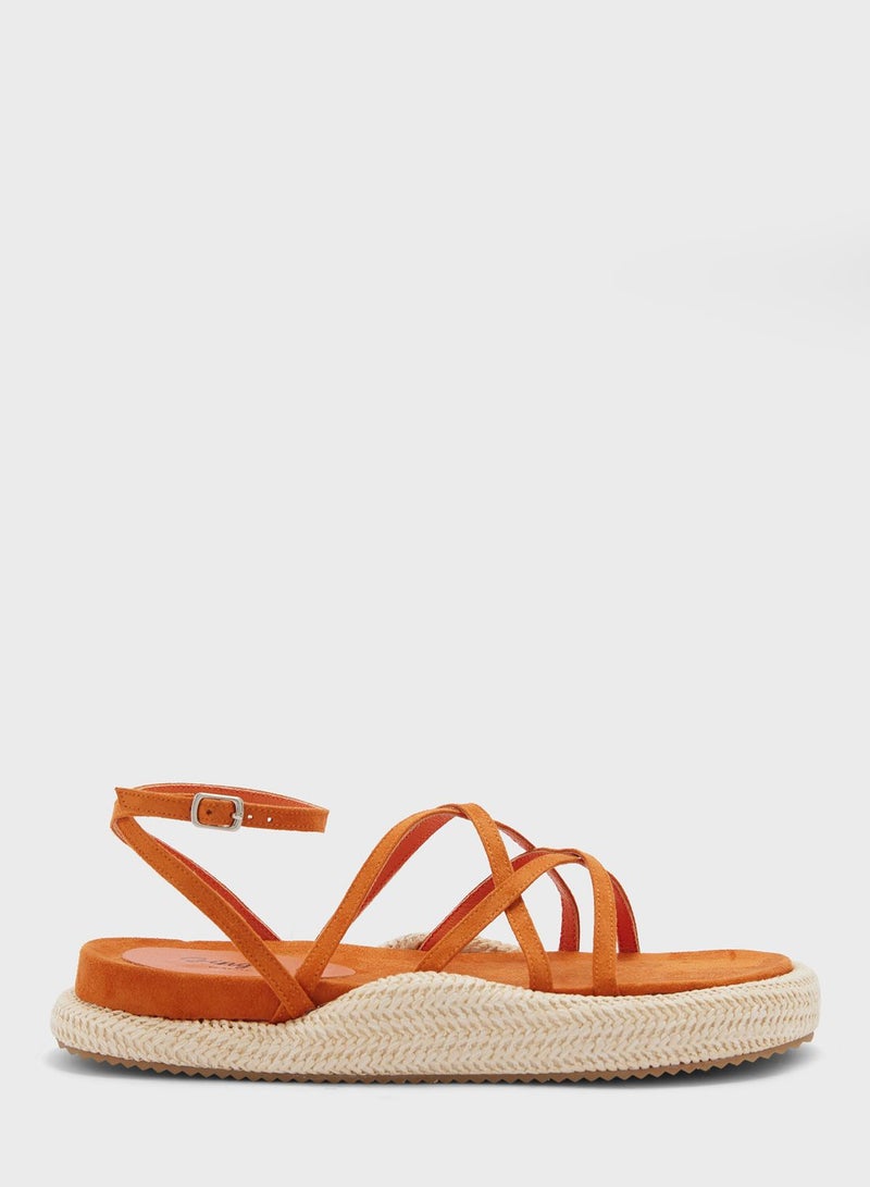 Strappy Faux Suede Flat Sandals