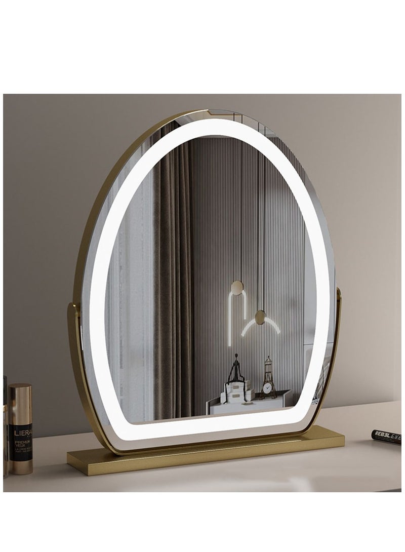 40*50 CM Large Vanity Mirror with Lights, Round LED Makeup Mirror, Light Up Mirror for Bedroom Tabletop, Smart Touch Control 3 Colors Dimmable, 350° Rotation