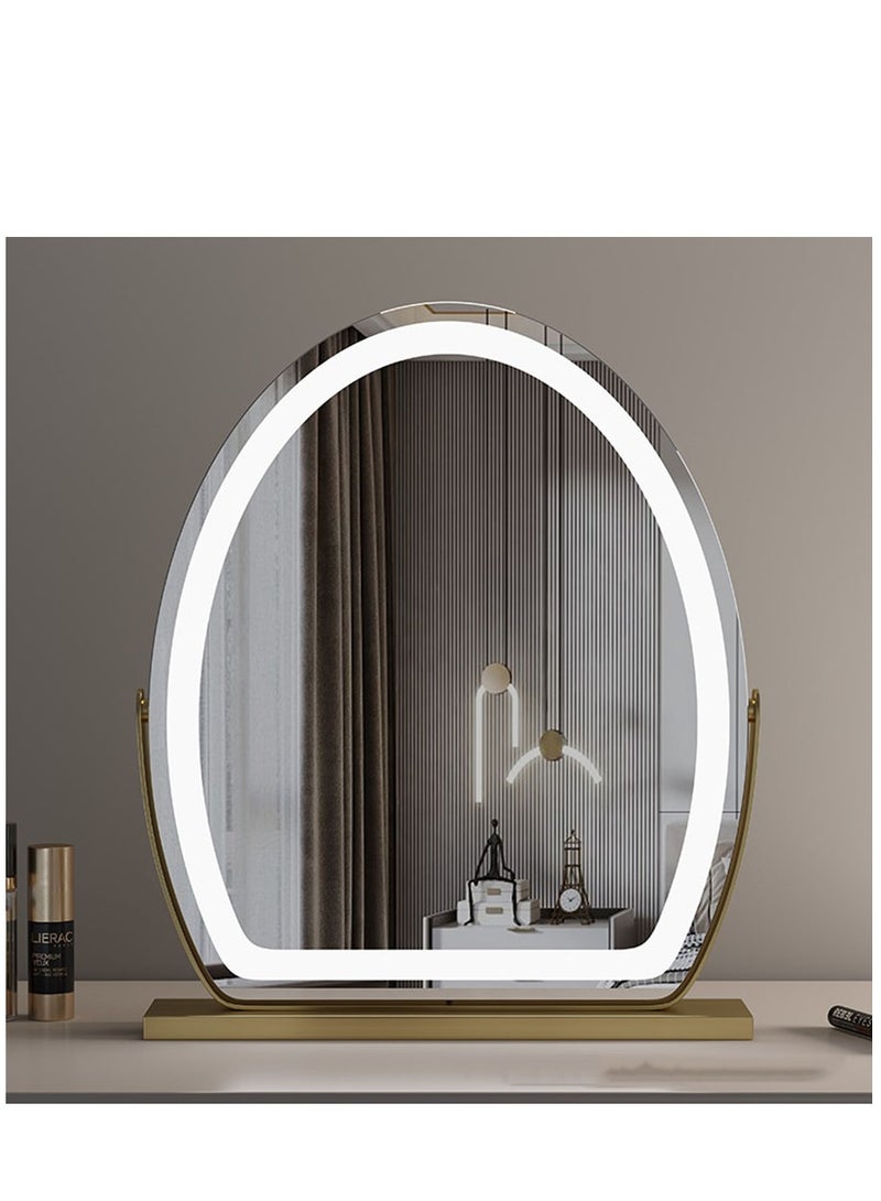 40*50 CM Large Vanity Mirror with Lights, Round LED Makeup Mirror, Light Up Mirror for Bedroom Tabletop, Smart Touch Control 3 Colors Dimmable, 350° Rotation