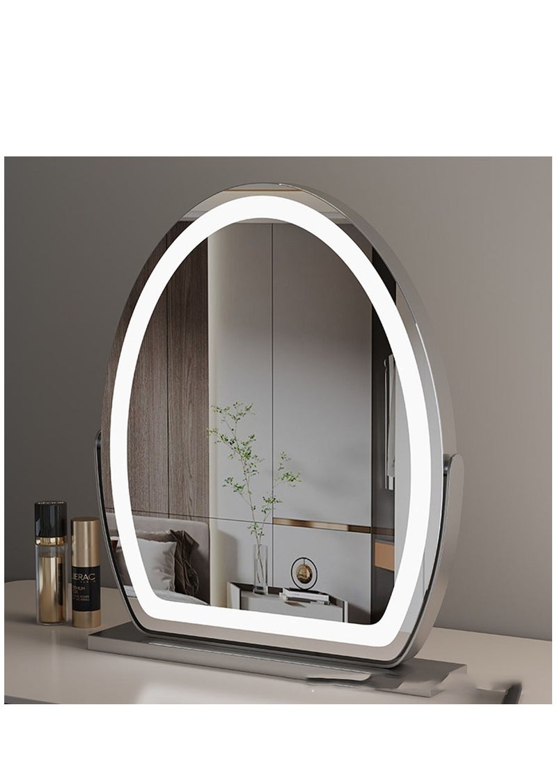 40*50 CM Large Vanity Mirror with Lights, Round LED Makeup Mirror, Light Up Mirror for Bedroom Tabletop, Smart Touch Control 3 Colors Dimmable, 350° Rotation