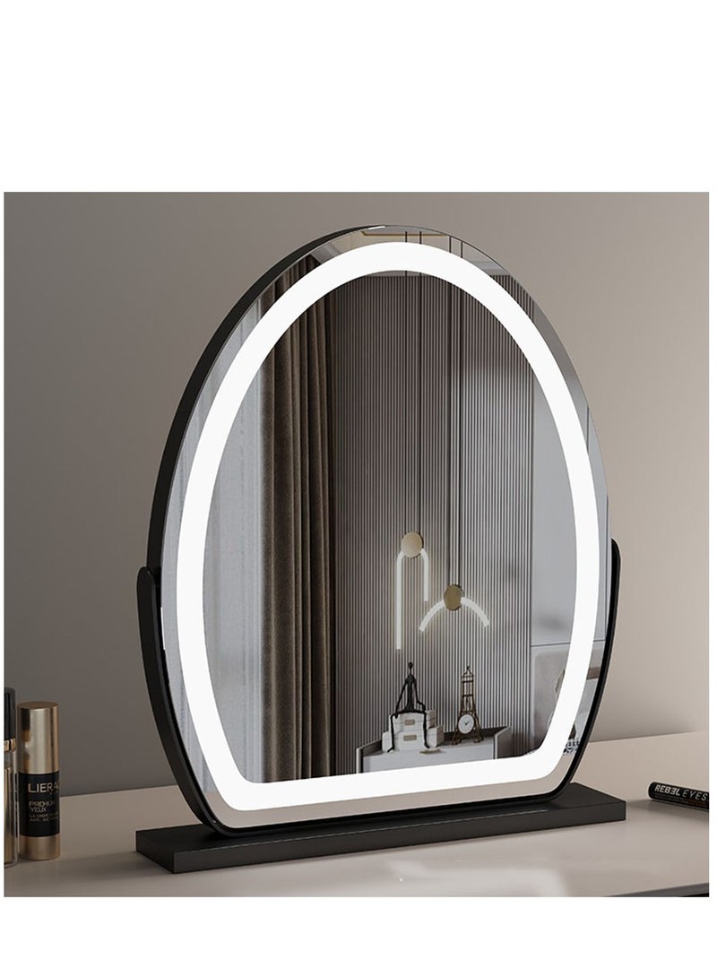 40*50 CM Large Vanity Mirror with Lights, Round LED Makeup Mirror, Light Up Mirror for Bedroom Tabletop, Smart Touch Control 3 Colors Dimmable, 350° Rotation