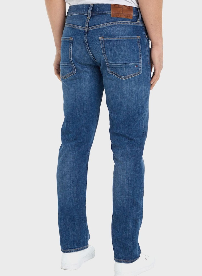 Mid Wash Straight Jeans