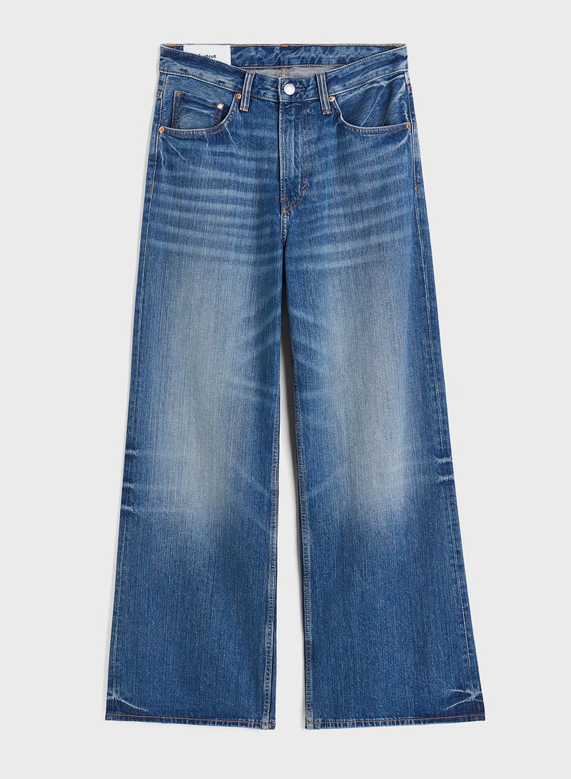Mid Wash Bootcut Loose Jeans