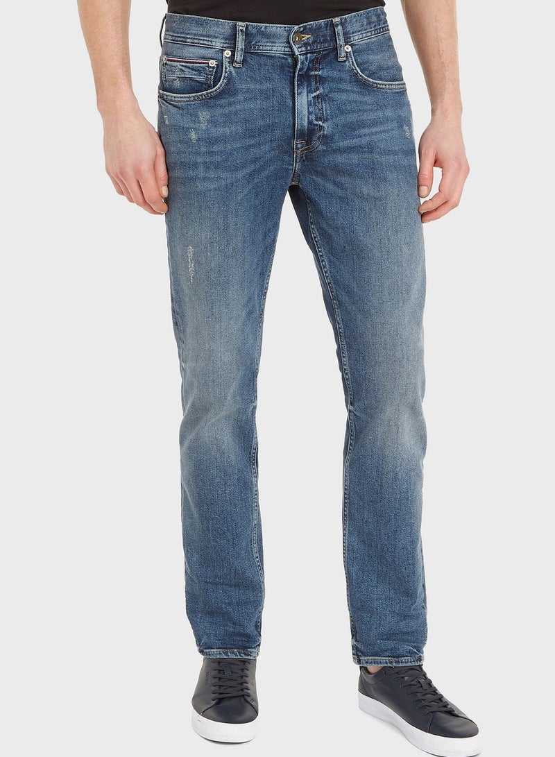 Mid Wash Straight  Fit Jeans