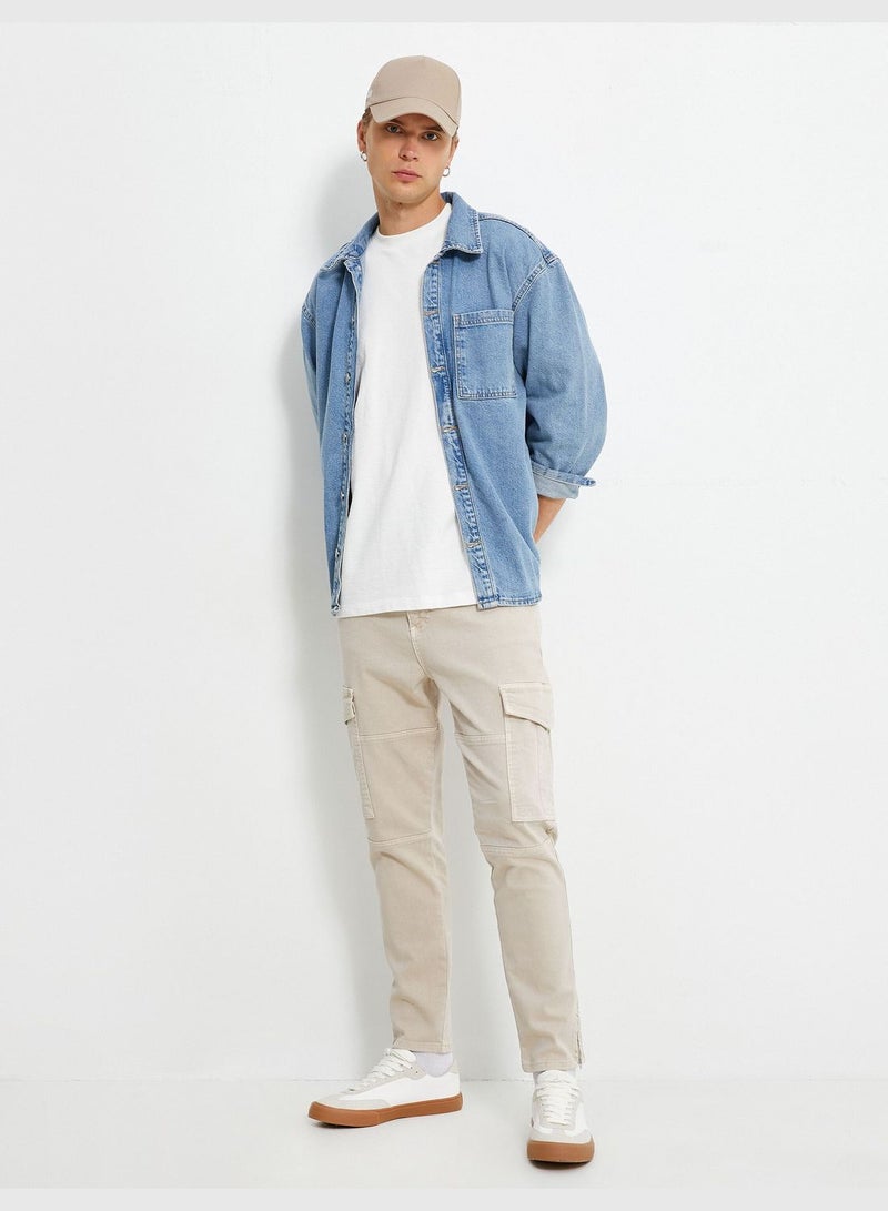 Seam Detail Cargo Pocket Buttoned Trousers