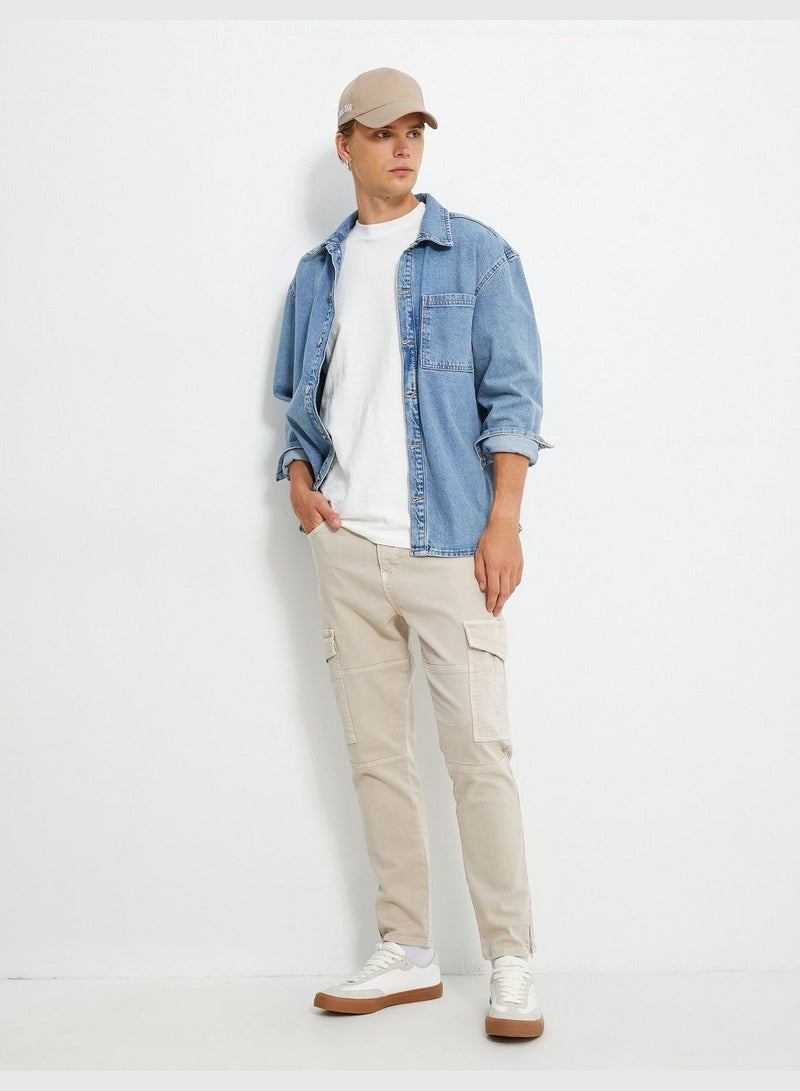 Seam Detail Cargo Pocket Buttoned Trousers